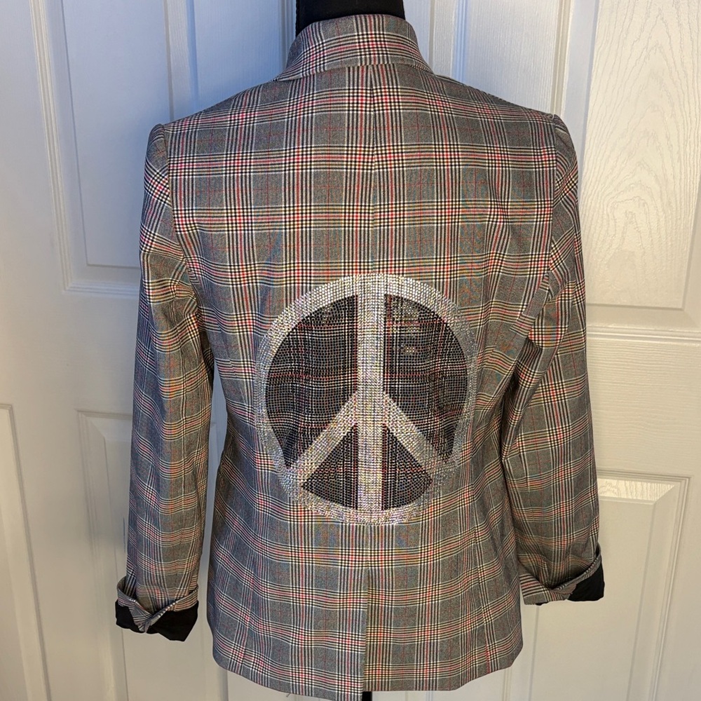 Hipchik Couture Womens Jacket w Rhinestone Peace on back size 4 {XS}